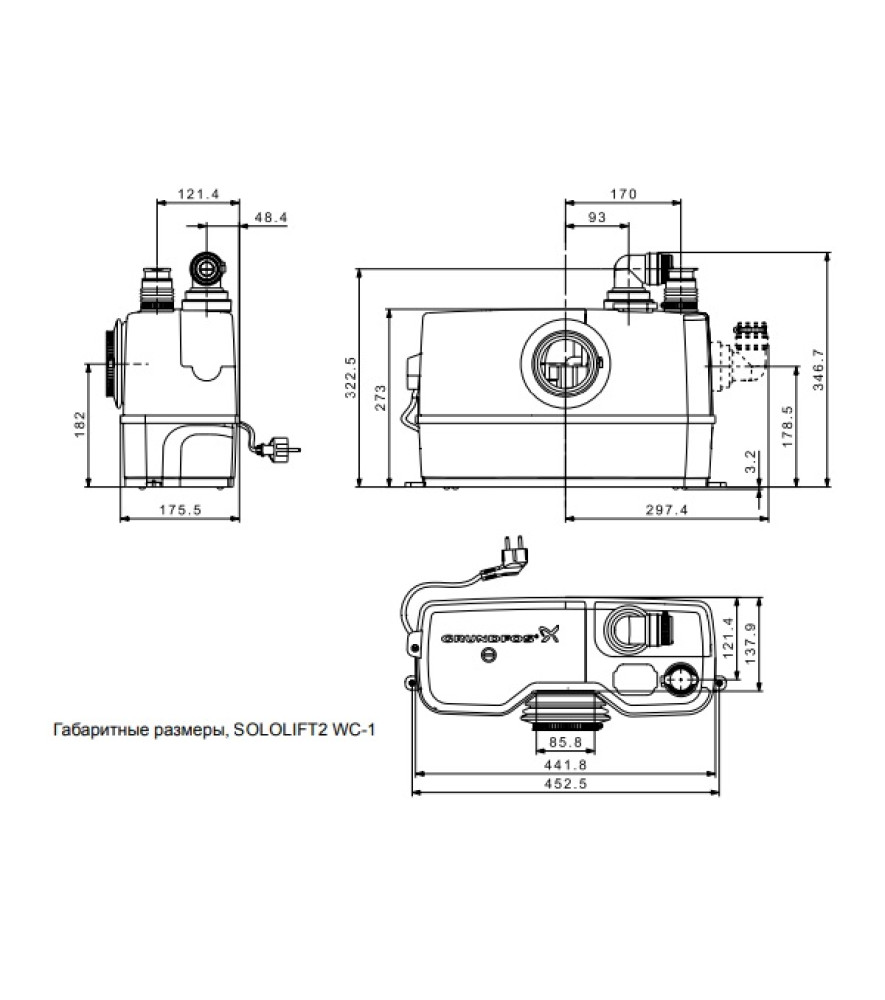 Каналізаційна установка для санвузла Grundfos Sololift2 WC-1
