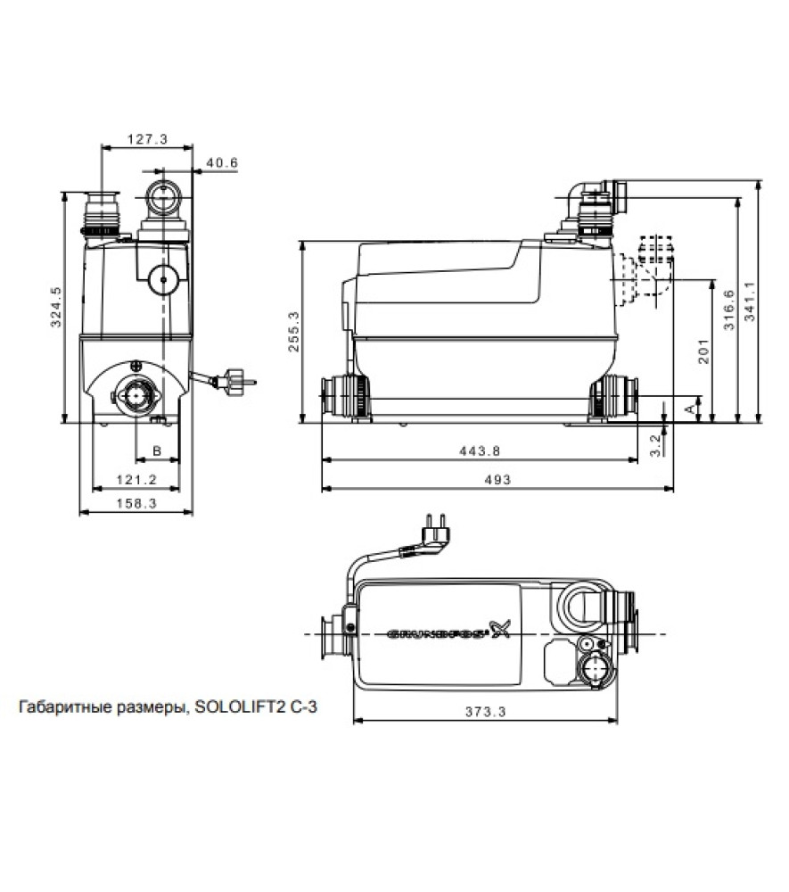 Каналізаційна установка для санвузла Grundfos Sololift2 C-3